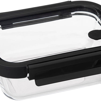 5Five Vershoudbakje met deksel - glas - luchtdicht - met clips - 21 x 17 x 7 cm - 900 ml - zwart/transparant