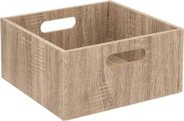 5five Opbergmand/kastmand van hout - Set van 2x stuks - lichtbruin - 14 Liter - 31 x 31 x 15 cm - Opbergboxen - Vakkenkast manden
