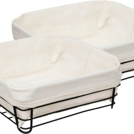 5Five Broodmand Bistro - 2x stuks - metaal/stof - vierkant - zwart/creme wit - 25 x 10 cm