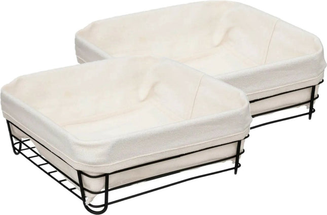 5Five Broodmand Bistro - 2x stuks - metaal/stof - vierkant - zwart/creme wit - 25 x 10 cm