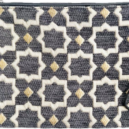 Luxe Handgemaakte Make-uptas met Zellig Motief - Marokkaanse Etui voor Reizen en Dagelijks Gebruik - Grijs