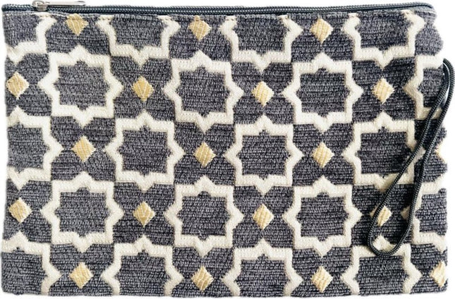 Luxe Handgemaakte Make-uptas met Zellig Motief - Marokkaanse Etui voor Reizen en Dagelijks Gebruik - Grijs