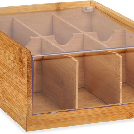 Kinvara Theedoos/Sorteerdoos 6-vaks - hout - bruin - 22x20x10 cm - Opberg box