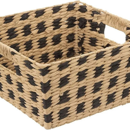Five Opbergmand - gevlochten riet - vierkant - beige/ zwart - 31 x 15 cm - mandje - opberger