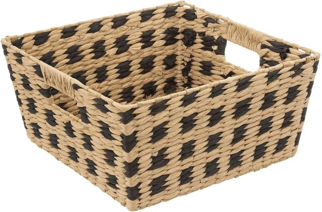Five Opbergmand - gevlochten riet - vierkant - beige/ zwart - 31 x 15 cm - mandje - opberger