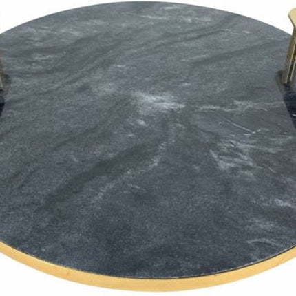 Dienblad Plateau marmer rond met handvaten 30 cm - zwart