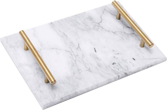 Marmeren dienblad met gouden hendels 30 x 20 cm