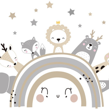 Wandsticker Dieren - Zelfklevende Dieren Decoratie voor Kinderkamer - 70x49 cm - Kleurrijke Muursticker met Dierfiguren voor Babykamer en Peuterruimte - Nijlpaard - Giraffe - Leeuw