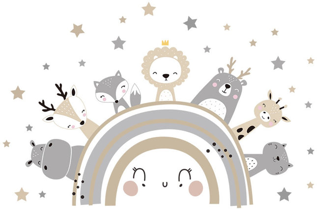 Wandsticker Dieren - Zelfklevende Dieren Decoratie voor Kinderkamer - 70x49 cm - Kleurrijke Muursticker met Dierfiguren voor Babykamer en Peuterruimte - Nijlpaard - Giraffe - Leeuw