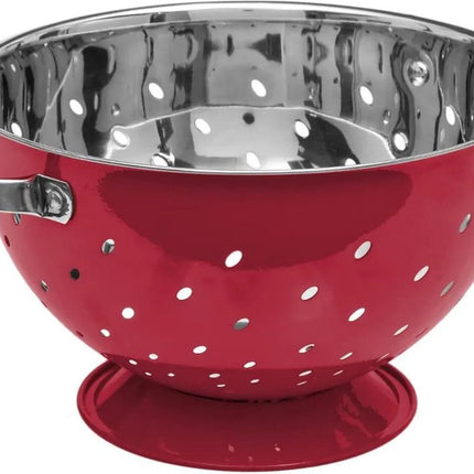 Vergiet/zeef op voet rood/zilver 25 x 16 cm van RVS - Keukenvergieten