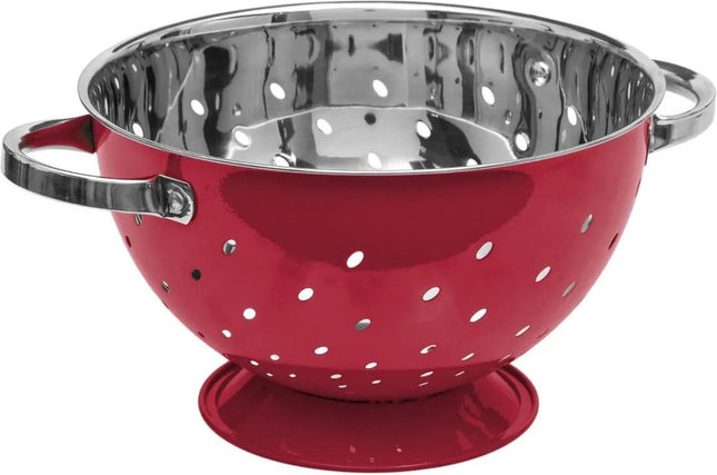 Vergiet/zeef op voet rood/zilver 25 x 16 cm van RVS - Keukenvergieten