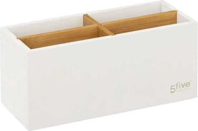 5Five - Organizer - 4 vakken - Bamboe - Hout - Wit - 21 x 8 x 9 cm