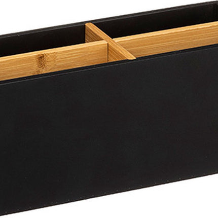 Organizer bamboe en zwart hout 4 vakken | Bureau bakje met vakjes | Make up opberger 21 x 8 x 9 cm
