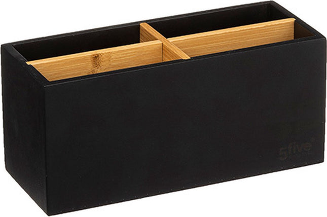 Organizer bamboe en zwart hout 4 vakken | Bureau bakje met vakjes | Make up opberger 21 x 8 x 9 cm