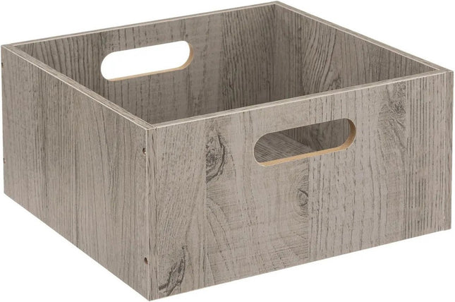 5five Opbergmand/kastmand van hout - grijs - 14 Liter - 31 x 31 x 15 cm - Opbergboxen - Vakkenkast manden