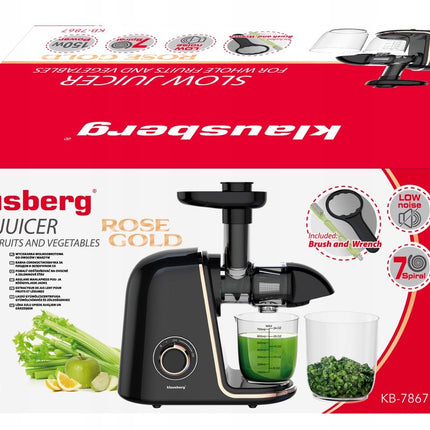 Klausberg Slow Juicer KB-7867 – 150W | 700 ml | Cold Press | Groenten en Fruitpers – Roségouden Accenten | Luxe Design & Hoog Saprendement