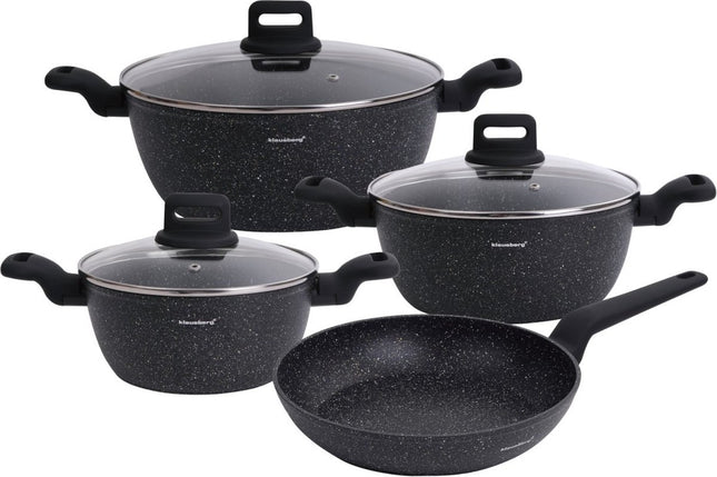 Klausberg 7674 - 7 delige pannenset - Kookpannen - 20-24-24-28 cm - zwart - met deksel