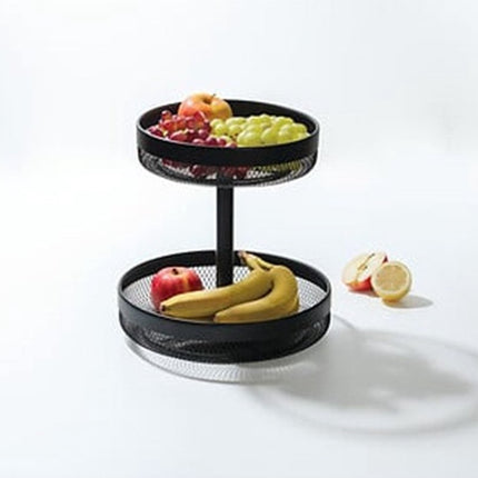 5Five Fruitschaal 2-laags model Double Fruit - metaal - D30 x H31 cm - zwart - rond - Fruitschalen