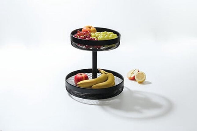 5Five Fruitschaal 2-laags model Double Fruit - metaal - D30 x H31 cm - zwart - rond - Fruitschalen