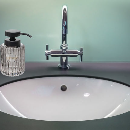 5five Zeeppompje/zeepdispenser - Naples - transparant grijs - 250 ml - badkamer - keuken - toilet - glas