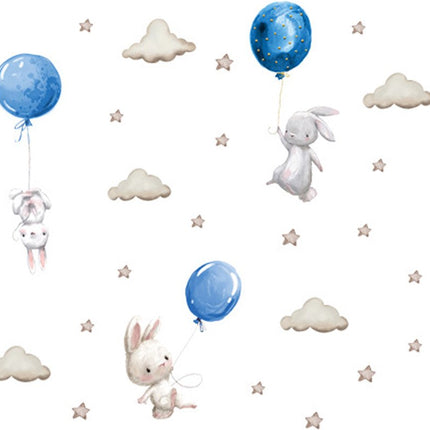 Wandsticker Konijntjes met Ballonnen - Blauw - Set Wanddecoratie voor Kinderkamer - 76x115 cm - Zelfklevende Muurstickers voor Peuterspeelzaal & Kinderkamer