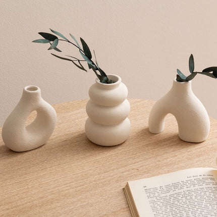 Atmosphera Iora Keramische Vazen - Set van 3 stuks - Beige