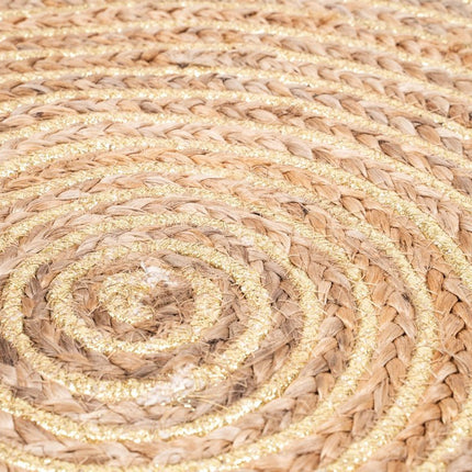 Jute Vloerkleed Naturel met Goud 80cm | Klein rond Vloerkleed | Vloerkleed Naturel/Goud met franjes