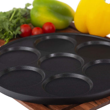 pannenkoekenpan Koekenpan met antiaanbaklaag van keramiek, 27 cm, voor mini-pannenkoeken, mini-pannenkoeken, mini-crêpe, braadeieren, 4 & 7 vormen, inductiebestendig (7 x 26)