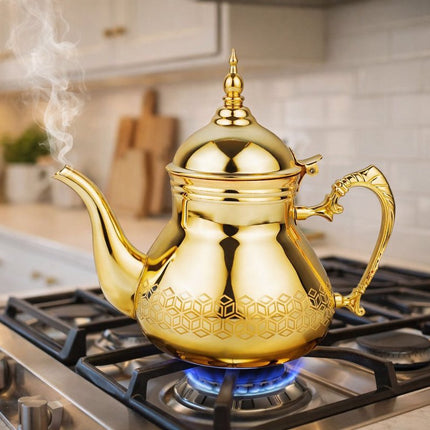 HAKAL Sultana Gouden Marokkaanse Theepot – RVS Arabische Theepot – 0.8 Liter
