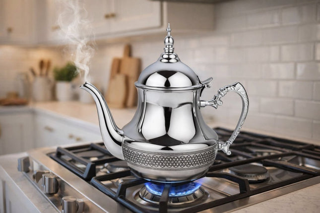 Marokkaanse Theepot RVS – Traditionele Arabische Theepot – 1 Liter