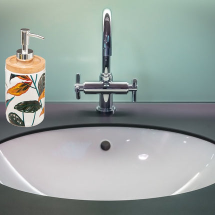 5five Zeeppompje/zeepdispenser - Palawan - wit/zilver - 280 ml - badkamer - keuken - toilet - polyresin kunststeen