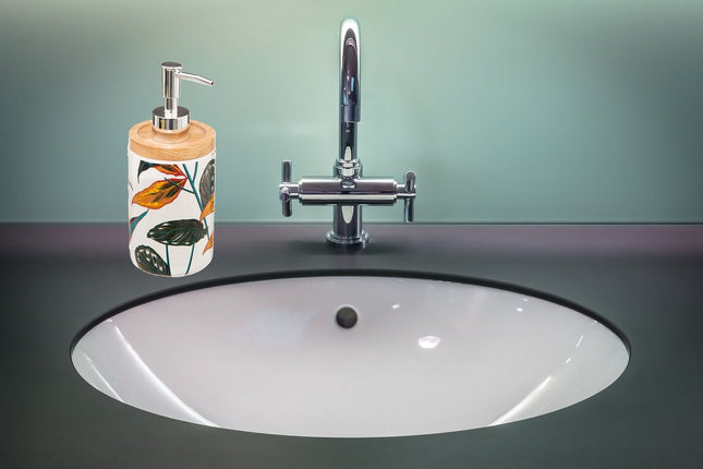 5five Zeeppompje/zeepdispenser - Palawan - wit/zilver - 280 ml - badkamer - keuken - toilet - polyresin kunststeen
