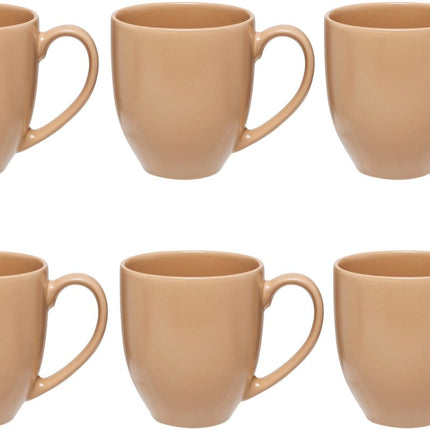 Beige Keramieke Mokken Set van 6 - 48 cl - Stoneware Mokken met Oor - Geschikt voor Thee, Koffie en Meer