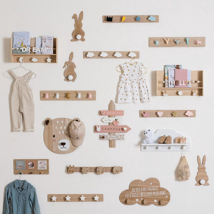 Atmosphera Kids kapstok wolk - wit / hout - 4 Kapstokken - Kinderkamer