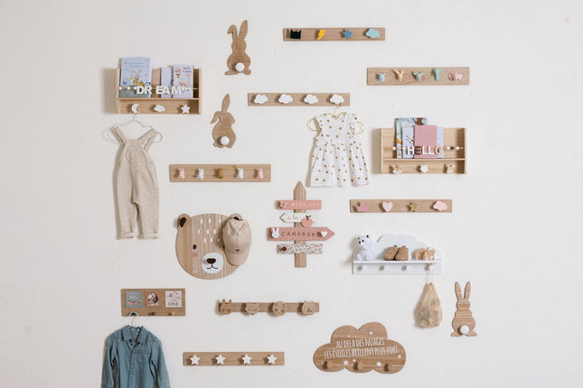 Atmosphera Kids kapstok wolk - wit / hout - 4 Kapstokken - Kinderkamer