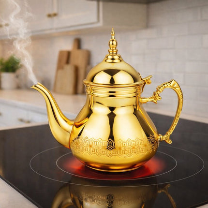 HAKAL Sultana Gouden Marokkaanse Theepot – RVS Arabische Theepot – 0.8 Liter