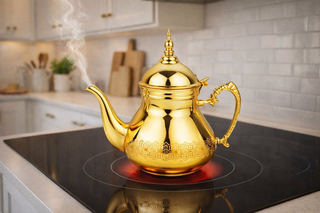 HAKAL Sultana Gouden Marokkaanse Theepot – RVS Arabische Theepot – 0.8 Liter