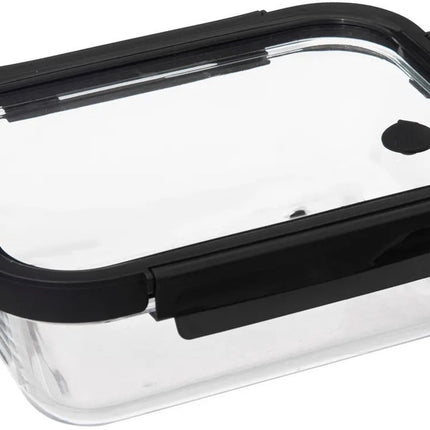 5Five Vershoudbakje met deksel - glas - luchtdicht - met clips - 23 x 18 x 8 cm - 1300 ml - zwart/transparant