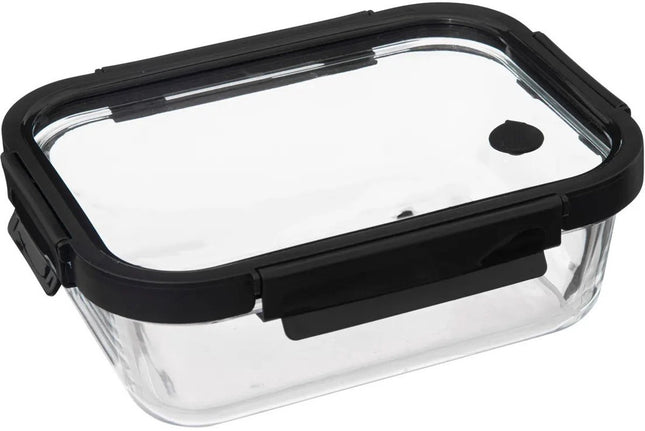 5Five Vershoudbakje met deksel - glas - luchtdicht - met clips - 23 x 18 x 8 cm - 1300 ml - zwart/transparant
