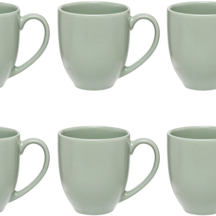 Olijfgroene Keramieke Mokken Set van 6 - 48 cl - Stoneware Mokken met Oor - Geschikt voor Thee, Koffie en Meer