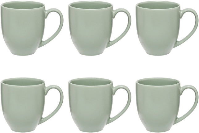 Olijfgroene Keramieke Mokken Set van 6 - 48 cl - Stoneware Mokken met Oor - Geschikt voor Thee, Koffie en Meer