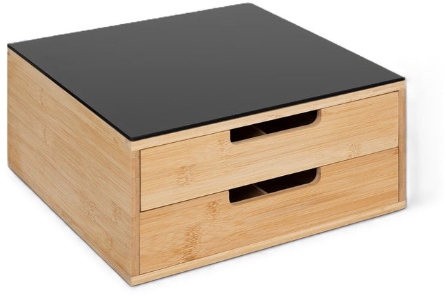 5Five Koffie cups/capsule houder met 2x lades - bamboe - 30 x 30 x 14 cm - lade indeling - zwart/bruin