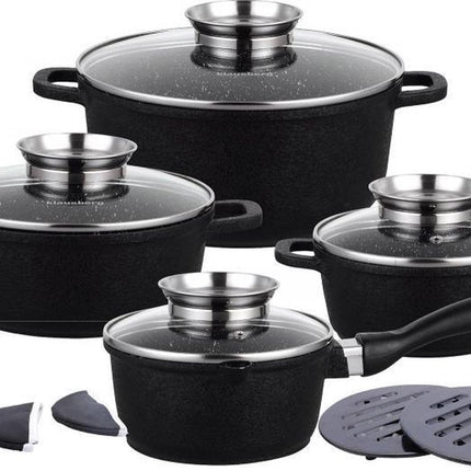 Klausberg 7360 - Pannenset 12 delig - zwart - marmer coating