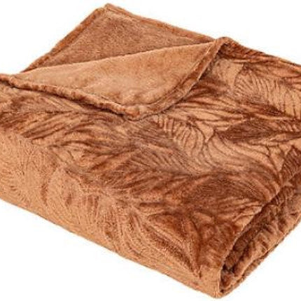 Atmosphera Plaid - Terracotta - Fleece-plaid met palmblad patroon - Deken - 180x230cm
