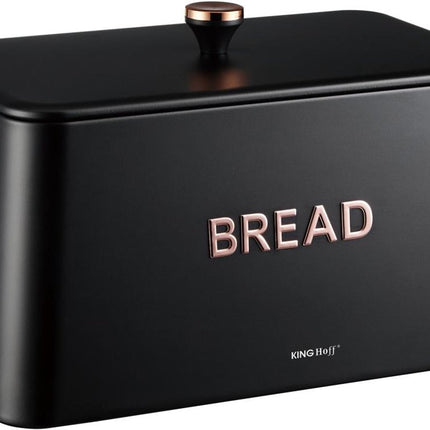 KINGHOFF Broodtrommel - Brooddoos Metaal - Mat Zwart - 35x23x21 cm - Ventilatiegaten - Hygienisch & Eenvoudig Schoonmaken - Broodbak