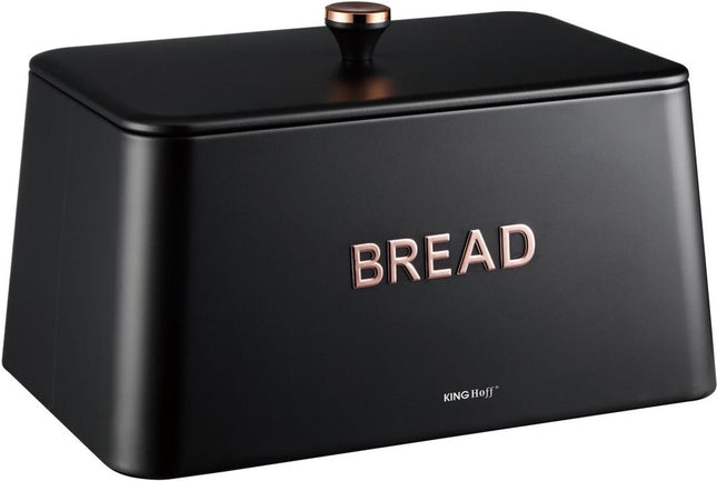 KINGHOFF Broodtrommel - Brooddoos Metaal - Mat Zwart - 35x23x21 cm - Ventilatiegaten - Hygienisch & Eenvoudig Schoonmaken - Broodbak