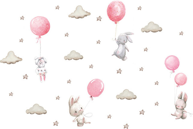 Wandsticker Ballonnen - Roze - Zelfklevende Muursticker voor Kinderkamer - 76x115 cm - Decoratie met Luchtballonnen voor Meisjeskamer
