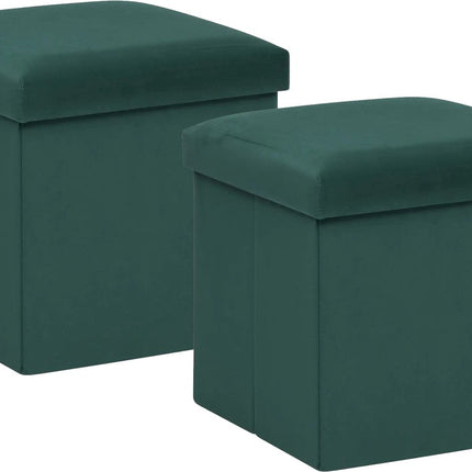 Atmosphera Poef/krukje/hocker Amber - 2x - Opvouwbare zit opslag box - fluweel smaragd groen - D38 x H38 cm - MDF/polyester