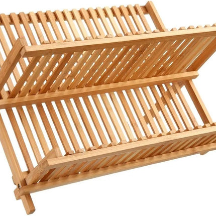 Afdruiprek/afwasrek 2-laags bruin 42 x 33 cm van bamboe hout - Afwassen