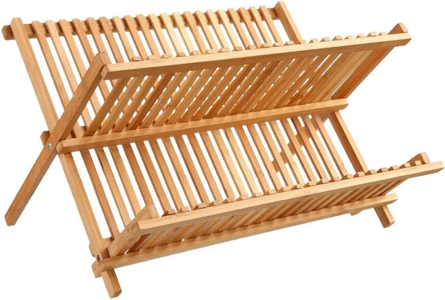 Afdruiprek/afwasrek 2-laags bruin 42 x 33 cm van bamboe hout - Afwassen